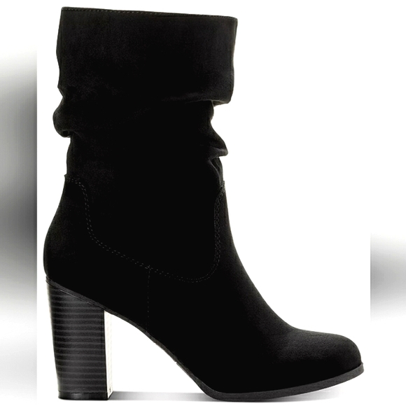 New w /Box Style & Co. Saraa Faux Suede Black Mid-Calf Scrunch Boot Size 12 - Picture 2 of 7